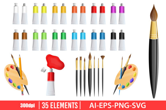 Download Artist Paint Brush and Tube Clipart Set - Tube Collection