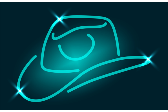 Download Cowboy Hat in Blue Neon Line Style. Bar - Line Collection