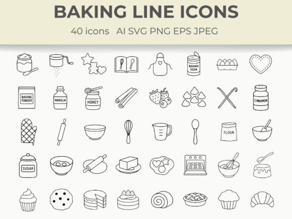 Download Baking Line Icon Dessert Kitchen Vector - Line Collection