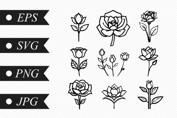 Download Set of Linear Roses - Line Collection